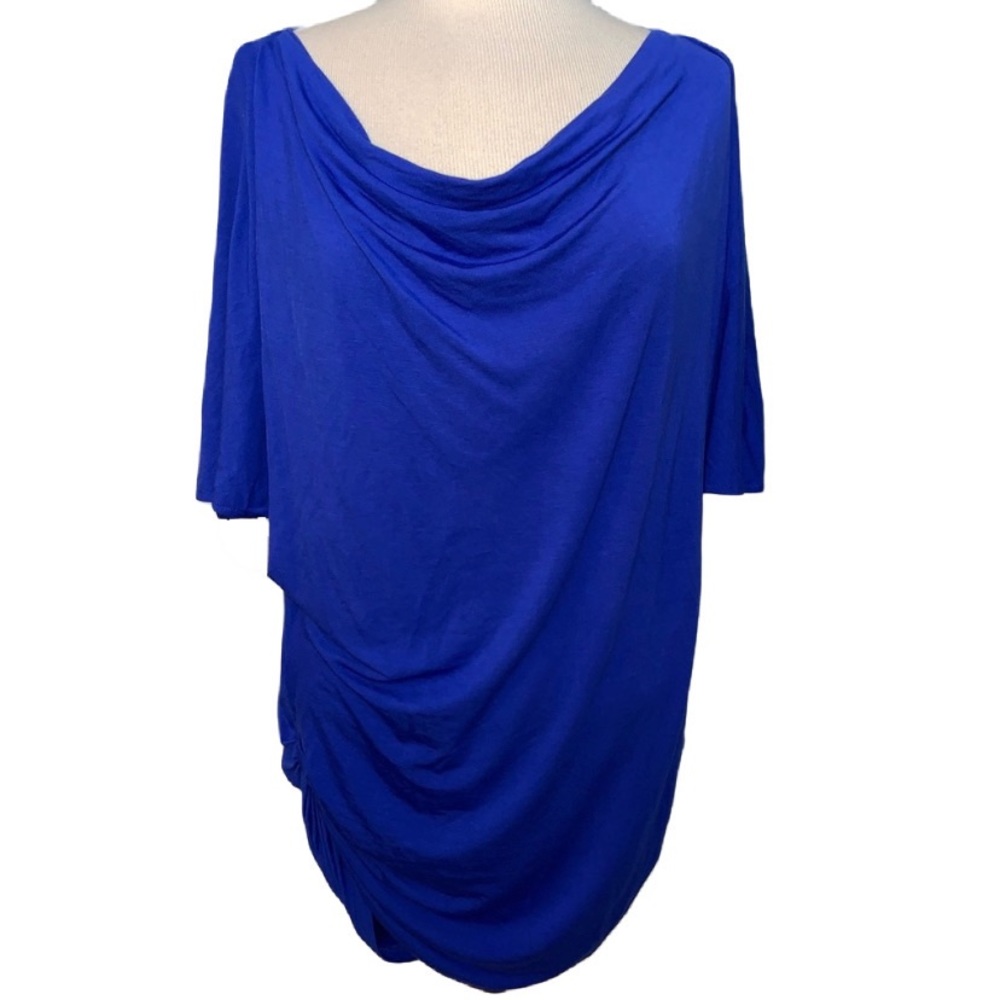Blue cowl neck short sleeve top